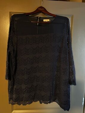 COCI Navy Crochet Lace Womens Top